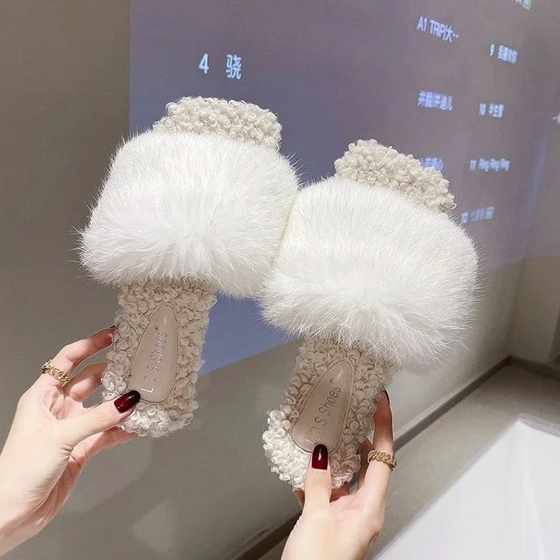 

Fluffy Slippers 2023 New Fall and Winter Outer Wear Thick Bottom Cute Ins Furry Home Cotton Slippers flip flops slides women