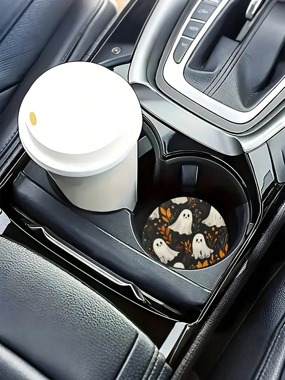 Набор автомобильных подставок на Хэллоуин из 2 предметов — рисунок призрака и тыквы, нескользящая резиновая основа, подходит для украшения интерьера автомобиля, Хэллоуина