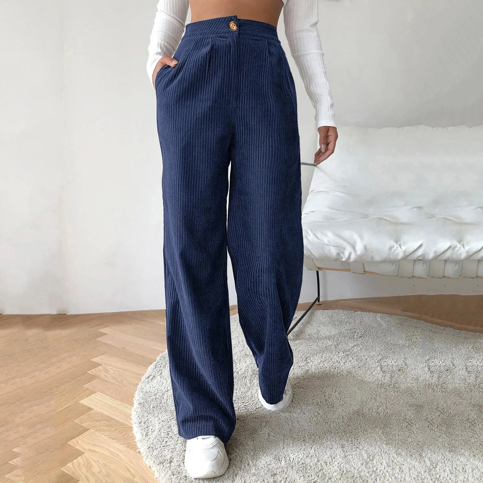 

Women Long Pants High Waist Wide Leg Plus Size Corduroy Pants Sweatpants Warm Winter Cotton Street Autumn Straight Leg Trousers