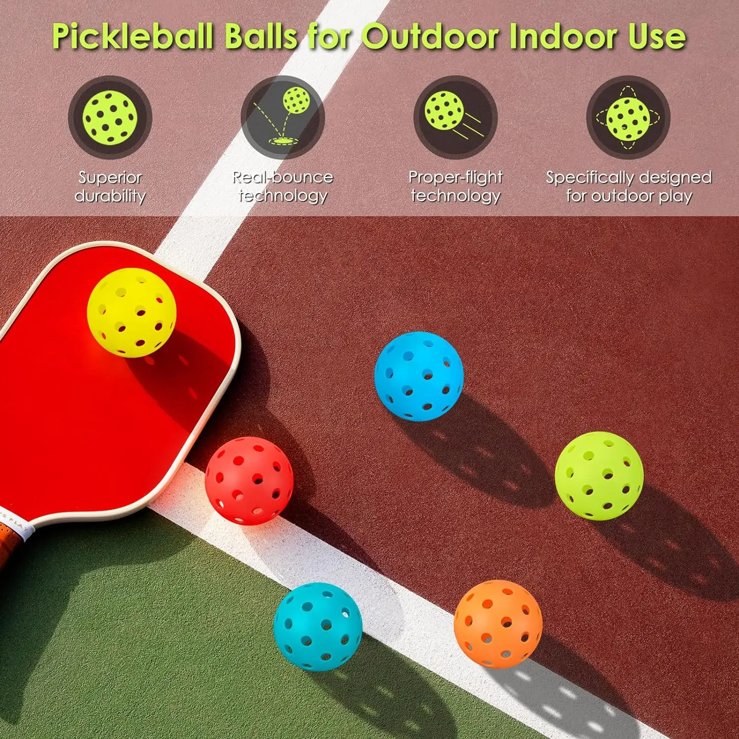 6PCS 40 Holes Pickleballs High Elasticity & Durable Pickle Balls for Sport Indoor Outdoor Play All Style Pickleball Paddles