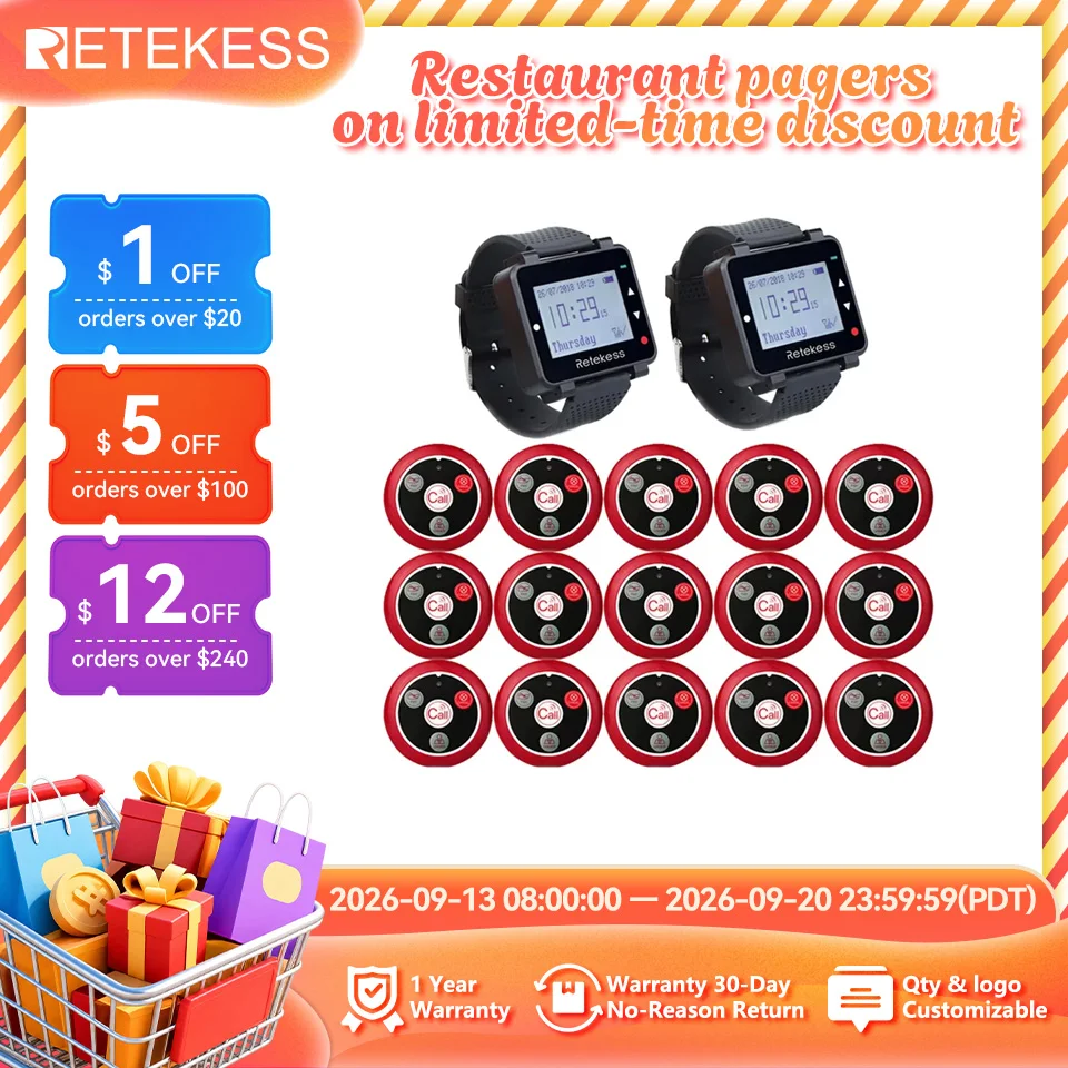 RETEKESS Hookah Wireless Waiter Calling System Restaurant Pager T128 Watch Receiver T117 Call Button Customer Service For Cafe