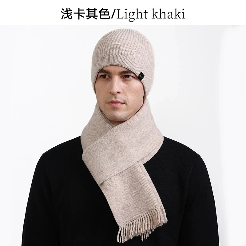 Set cappello caldo unisex e sciarpa per il collo per protezione dal freddo all'aperto Berretto di lana lavorato a maglia con copriorecchie per uomo e donna