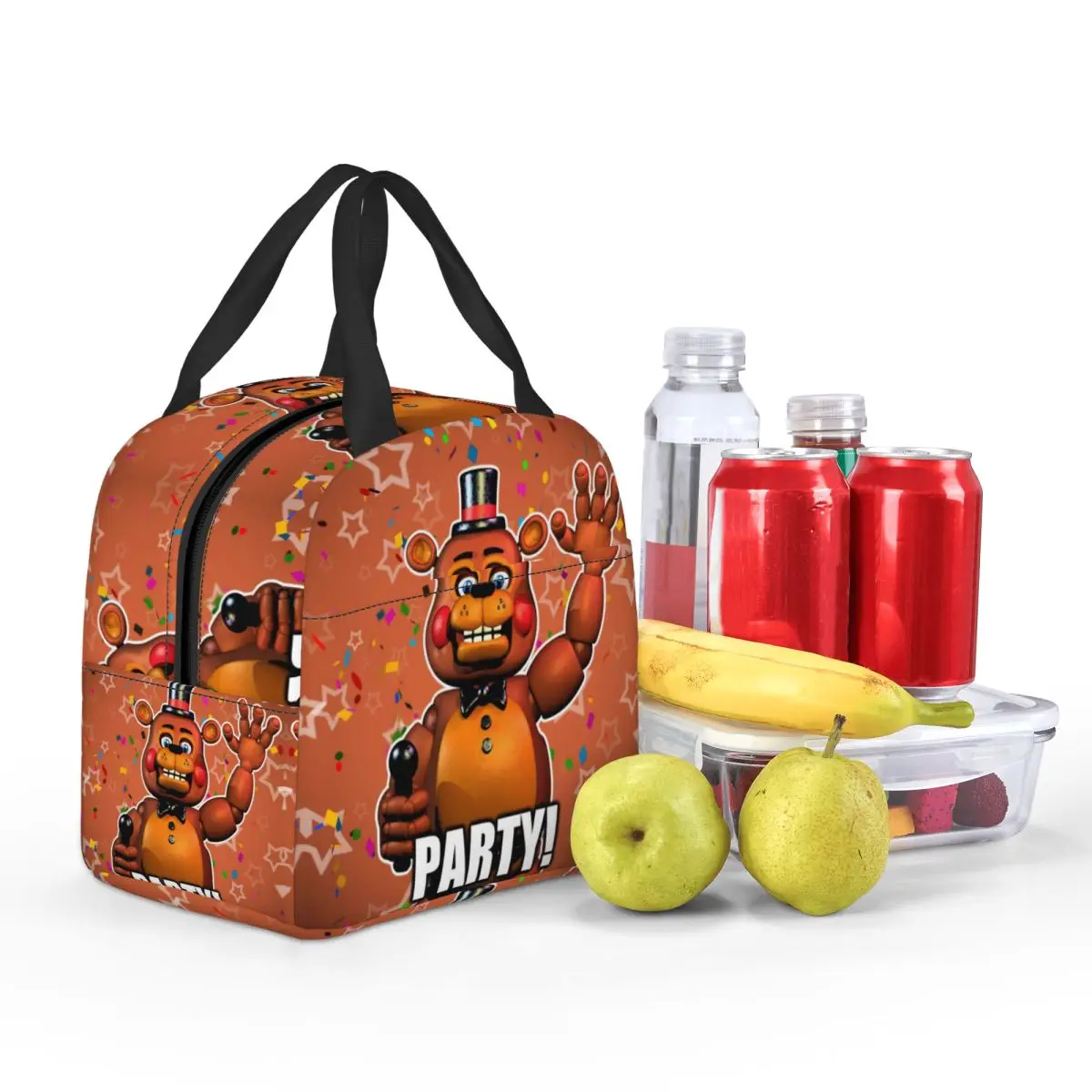 FNAF At Freddys Merch Isolierte Lunch-Tragetasche für Picknick-Aufbewahrung, Lebensmittelboxen, wiederverwendbare Thermo-Kühlboxen, Lunchboxen