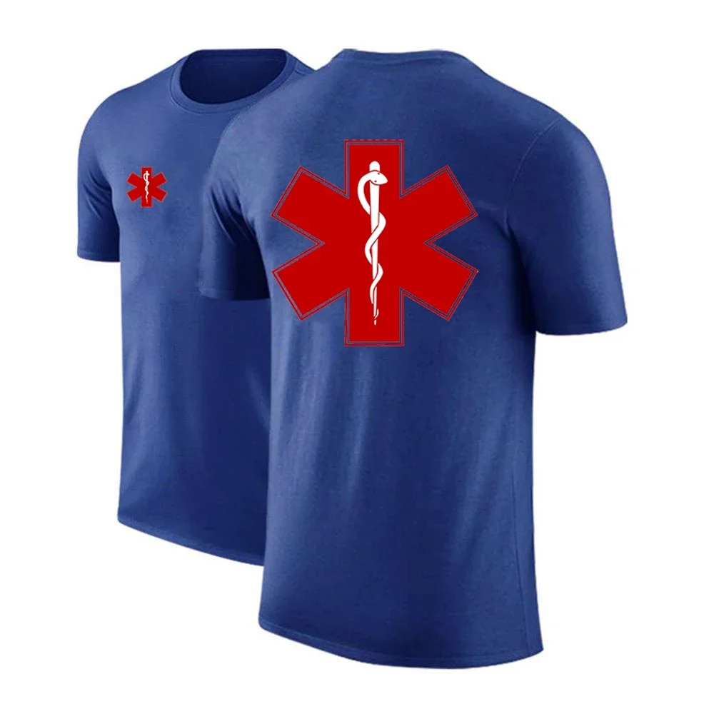 EMT Emergency Ambulance Men\'s Brand Summer Ordinary Short Sleeve Sports T-shirt Solid Color Printing Casual Breathable Tops