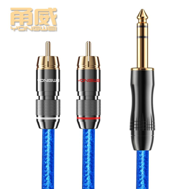 YONGWEI Aux 6.5 Jack to 2RCA Audio Cable for Microphone Power Amplifier Hi-end 6N gold plating 6.5mm to 2RCA Male to Male Cable