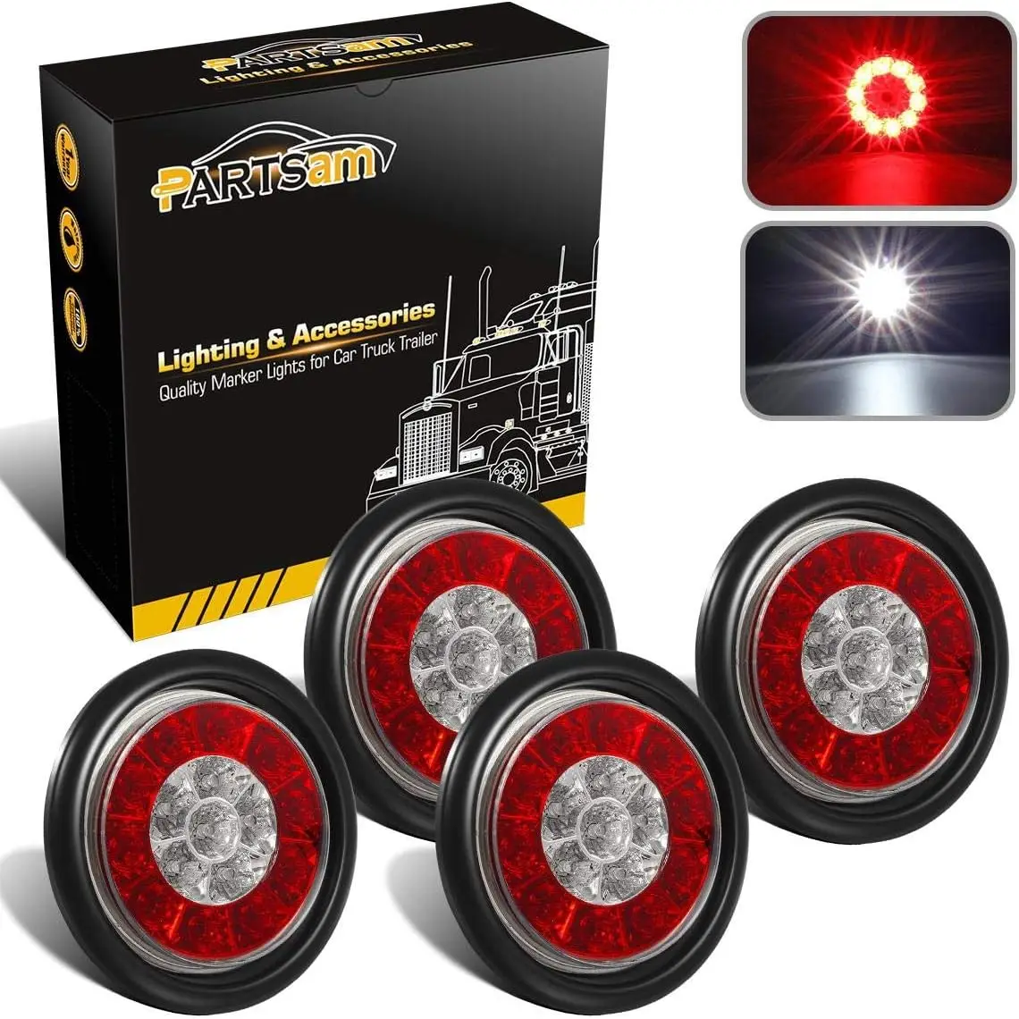 

4' Round LED Trailer Tail Lights, 16LED Waterproof Backup Reverse Brake Lights, DC 12V, Sealed & Hardwired