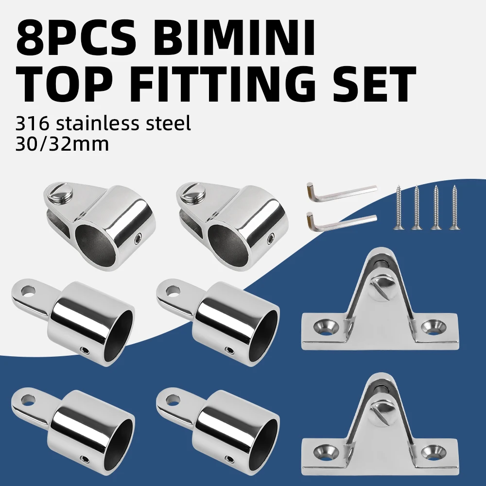8 Pcs Set 30/32mm 316 Stainless Steel Bimini Top Fittings Deck Hinge Jaw Slide Eye End for Marine Boat Hardware Accessories