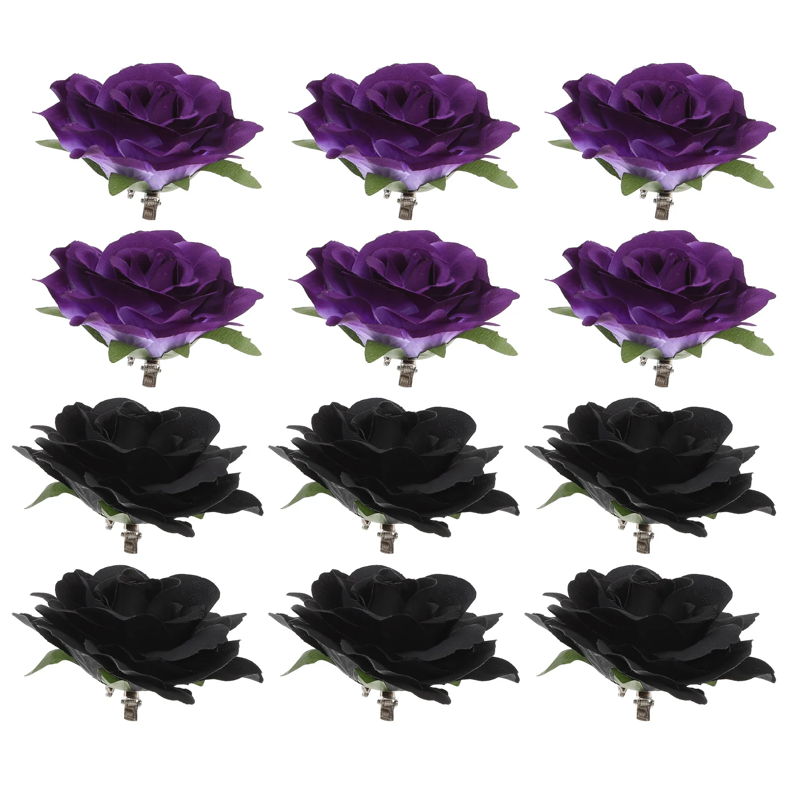 

12pcs Rose Flower Brooch Hair Clip Durable Alloy Cloth For Women Wedding Party Banquet Daily Wear Valentines Gift
