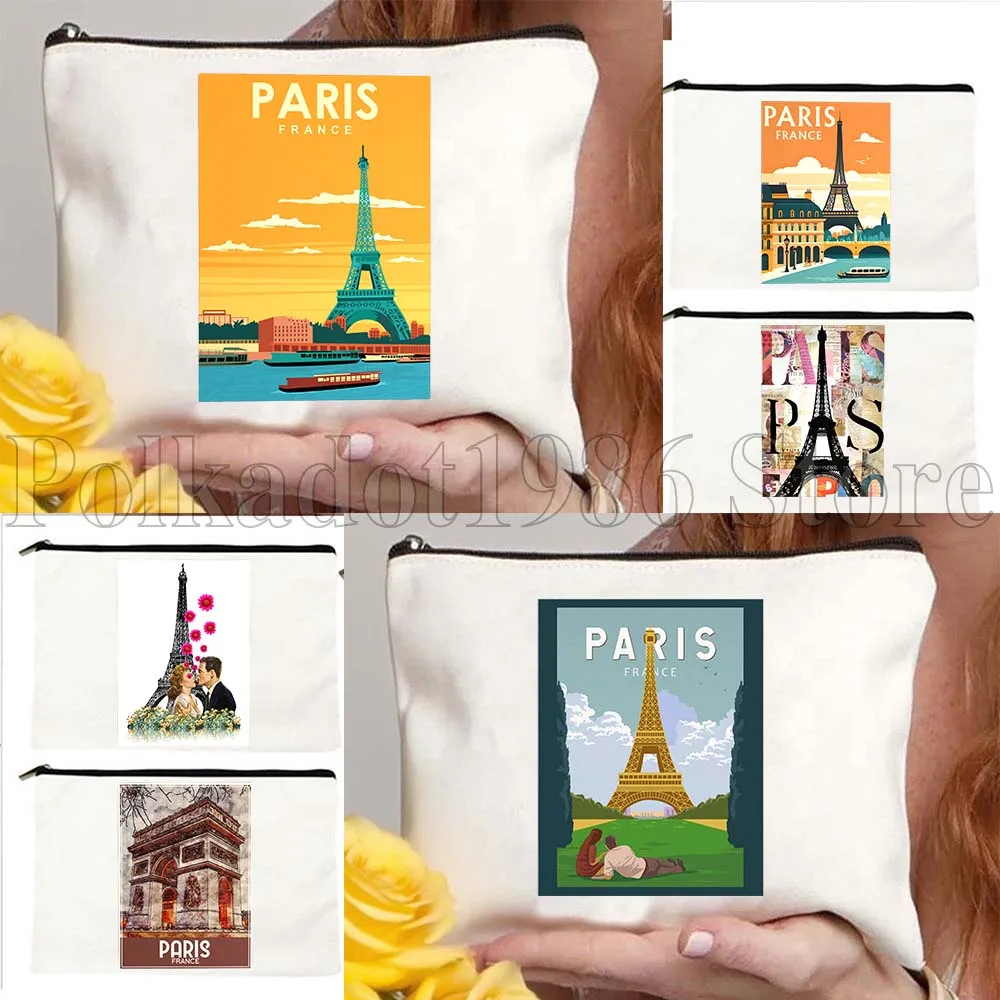 แฟชั่น ปารีส ฝรั่งเศส หอไอเฟล ทิวทัศน์ ของขวัญน่ารัก กระเป๋าผ้าแคนวาส กระเป๋าใส่เครื่องสำอาง กระเป๋าใส่ลิปสติก กระเป๋าเครื่องสำอางผ้าฝ้าย กระเป๋าใส่ของ กระเป๋าสตางค์ พกพาสะดวก