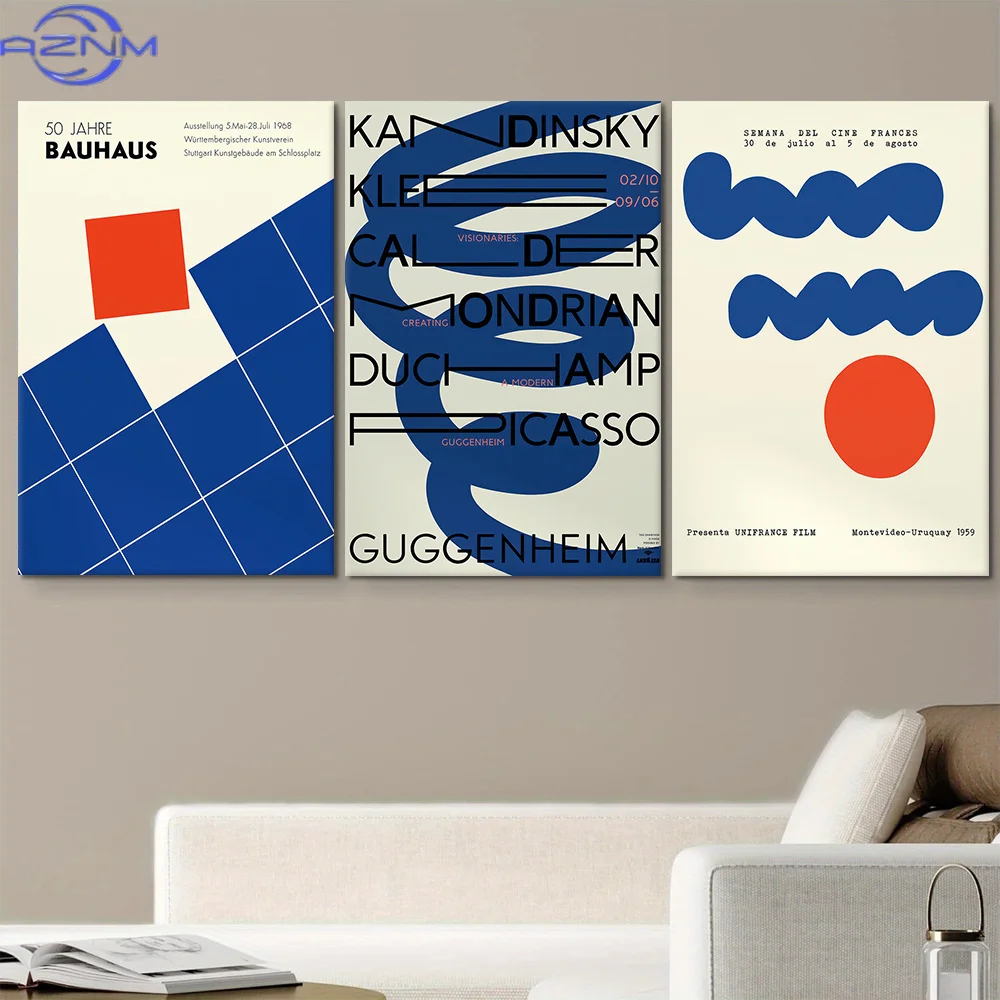 Juego de 3 Cuadros de Pared Estilo Bauhaus - Réplica Moderna y Minimalista de la Exposición del 50 Aniversario, Pintura Abstracta Geométrica Icónica del Estilo Bauhaus