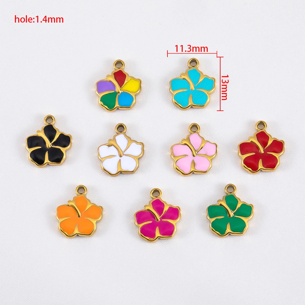 2pcs 11.3x13mm Stainless Steel Enamel Multicolored Flower Pendants Charms for DIY Jewelry Making Necklace Bracelet Accessories