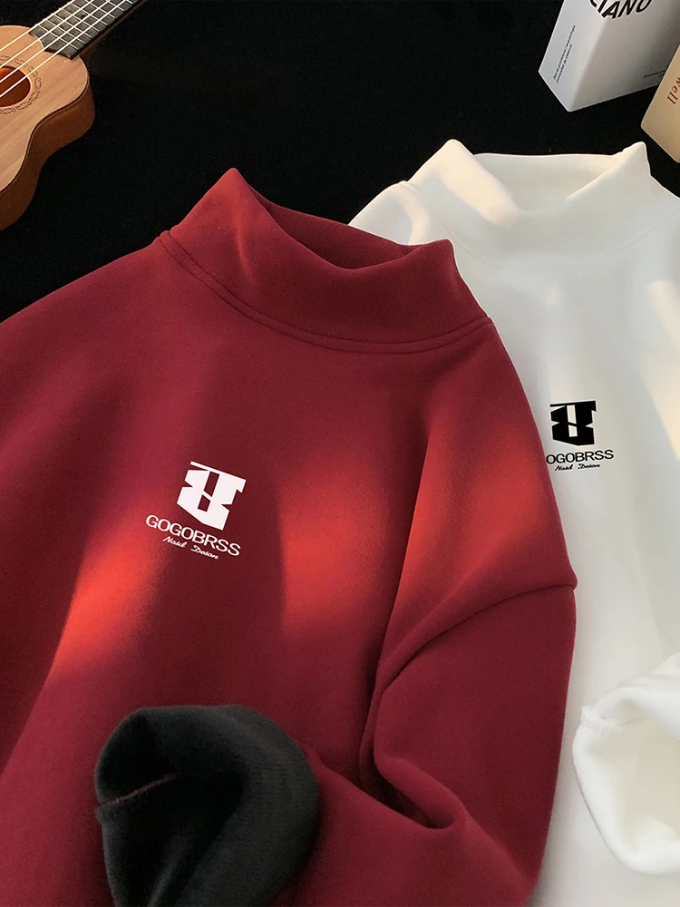 

Утепленная флисовая футболка с длинным рукавом для мужчин, зимний теплый базовый слой, термобелье с высоким воротником, молодежный модный бренд, внутренняя одежда