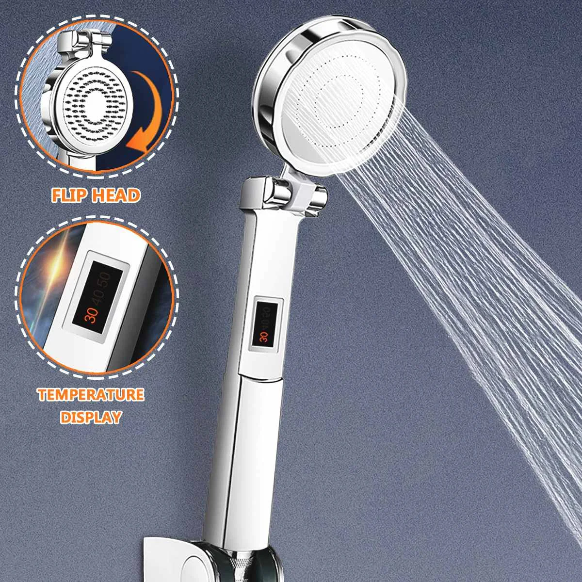 Digital Shower Head LCD Temperature Display High Pressure Shower Nozzle Adjustable Water Saving Handheld Bathroom Water Filter