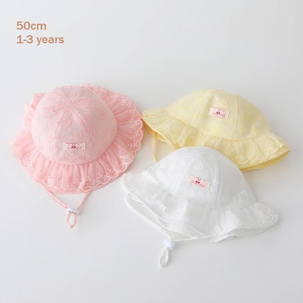 

Baby Hat 50cm 1-3 years Spring Summer Kids Sun Hats Adjustable girls Sun Cap Toddler Breathable Outdoor girl lace cute caps