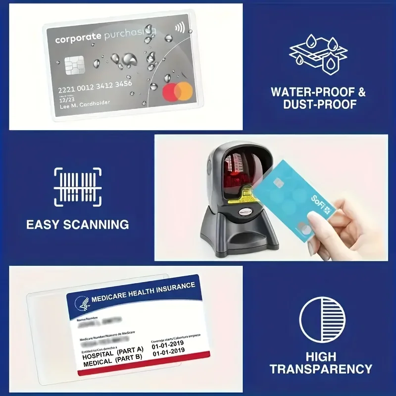 Four transparent PVC card packs - waterproof and anti-magnetic, suitable for credit cards, bank cards, membership cards and other cards, compatible with various card types, can be used as business card holders
