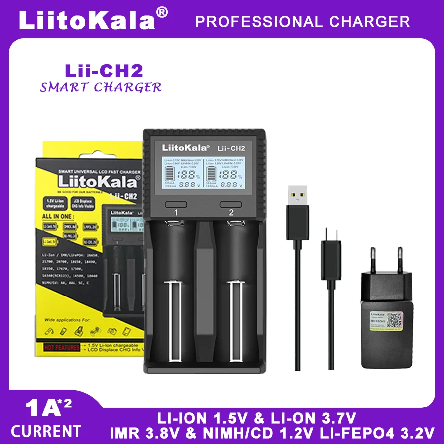 Liitokala Lii-500S Lii-ND4 Lii-CH2 3,7 V 18650 18350 18500 21700 26700 20700 14500 26650 Ładowarka do akumulatorów litowych NiMH 1,2 V