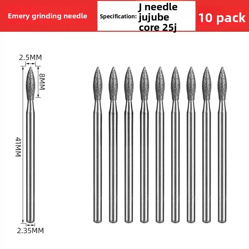 Diamond‑Coated J‑Shape Olive‑Pit Point Bit / for Rough Jade Stone Skin Removal /Window Opening / Jadeite & Jade Carving