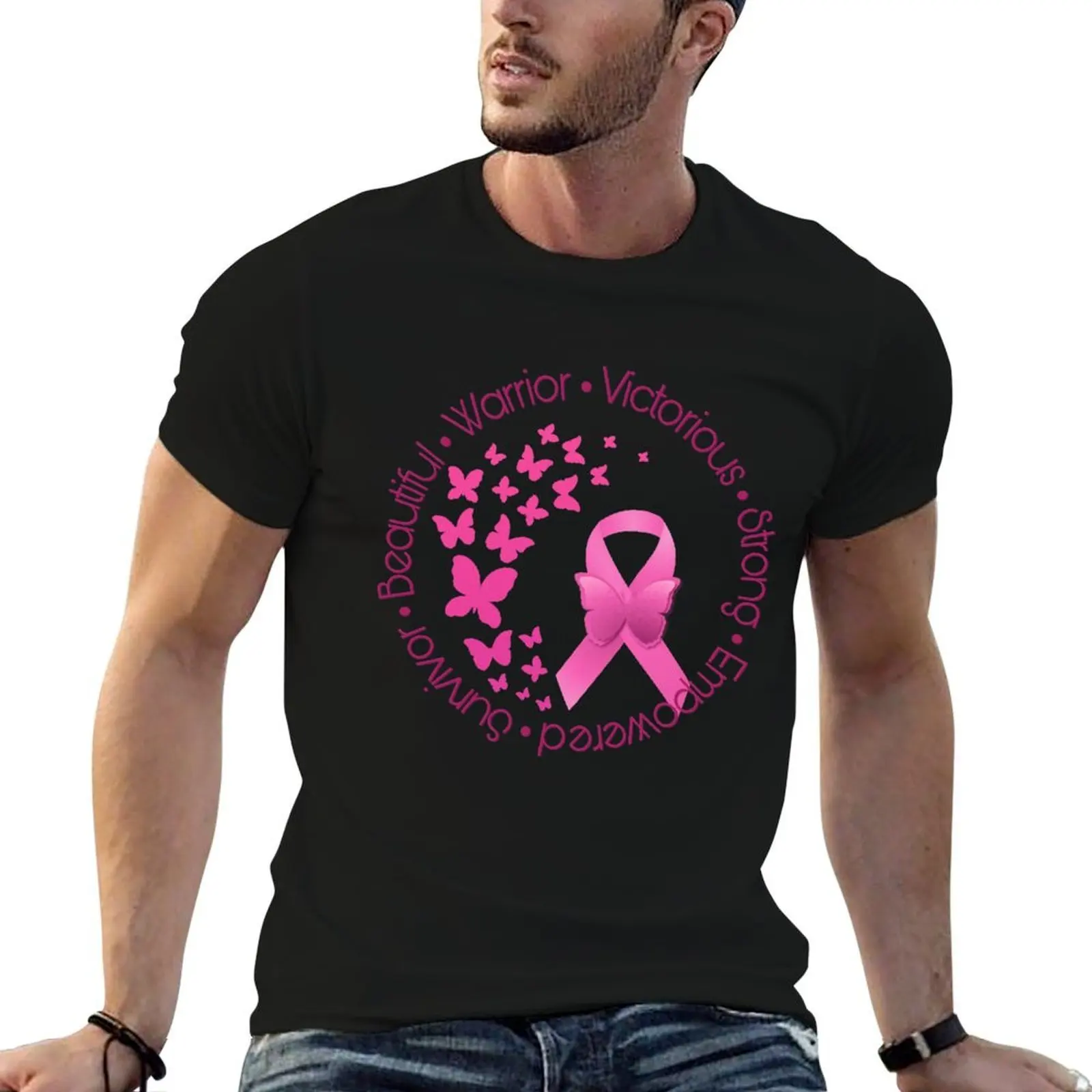 

Breast Cancer Pink Ribbon Butterflies T-Shirt t shirt for man man t shirts for men casual T-Shirt