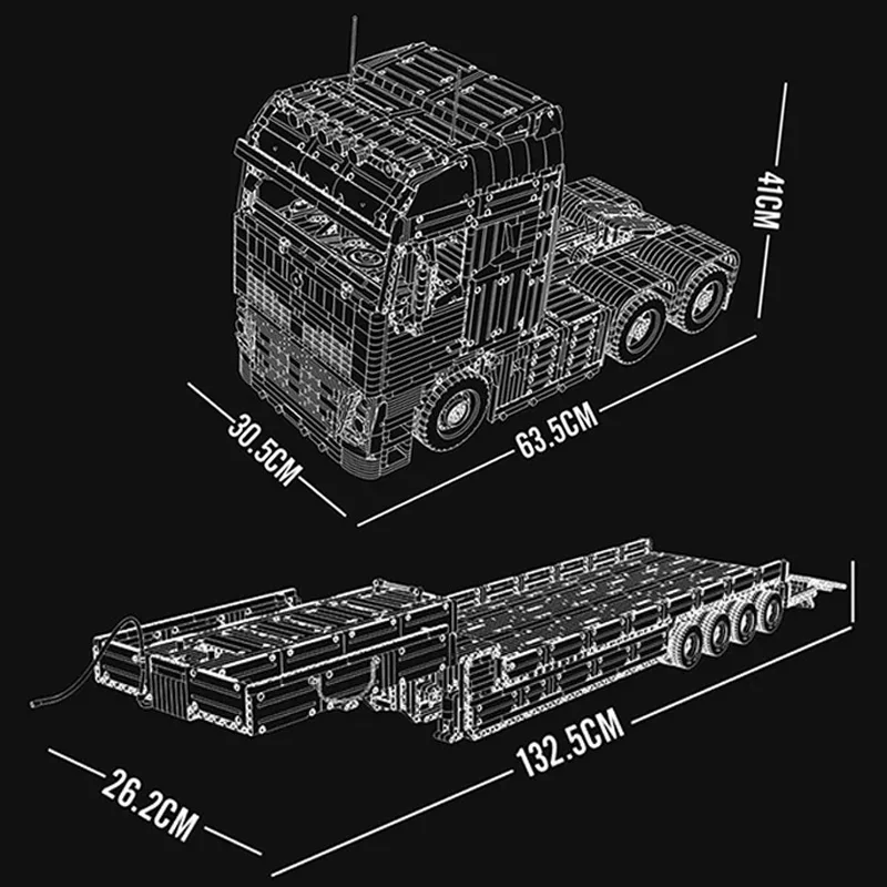 MOULD KING 19015 Technical Heavy Duty Trailer FH16 pneumatic Building Block Set Technical Engineering Car Toy kid Christmas Gift