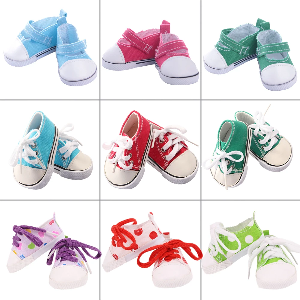 7Cm Doll Shoes Lace-up Canvas Sneakers,Sports Shoes For 18Inch Girl & 43Cm Reborn Baby Doll Boy's Toy,Generation Gift DIY