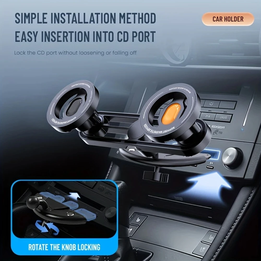 Strong Magnetic Dual Car Phone Holder for CD Slot Auto Interior Mount Stand For Apple For Samsung Driving Navigation Safe Calls