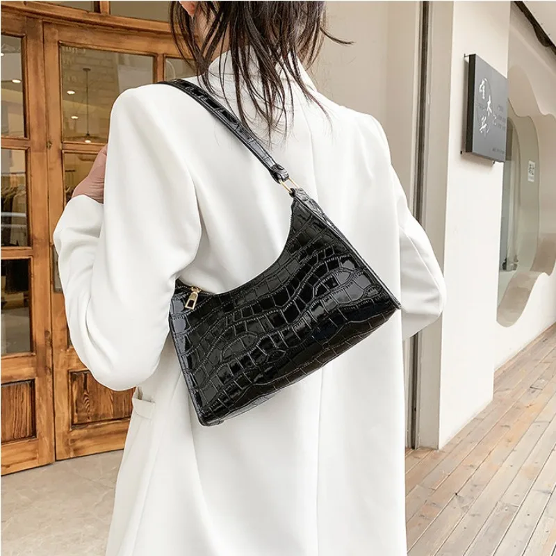 Fashion Armpit Bag For Women High Quality Trendy Retro Shoulder Bag Handbag Solid Color PU Leather Crocodile Pattern Bag 2023