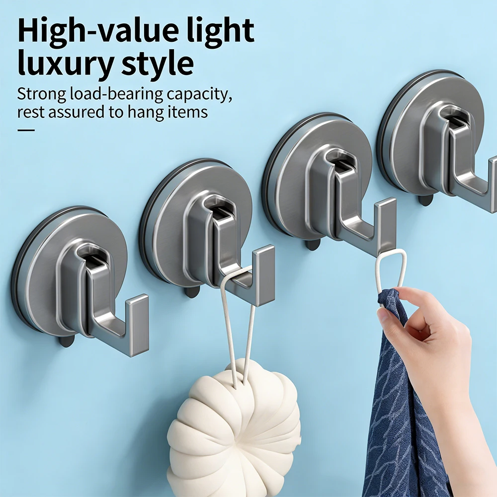 2Pcs Strong Suction Cup Hooks Reusable Vacuum Hook Heavy Duty Wall Mount Hanger For Bathroom Kitchen Glass Towel Robe Clothes Ho view 2