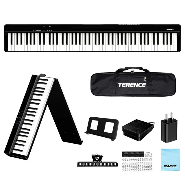 V20 Microphone Stand Sticker Midi Electric Piano Black Foldable 88 Keys Portable Keyboard Piano