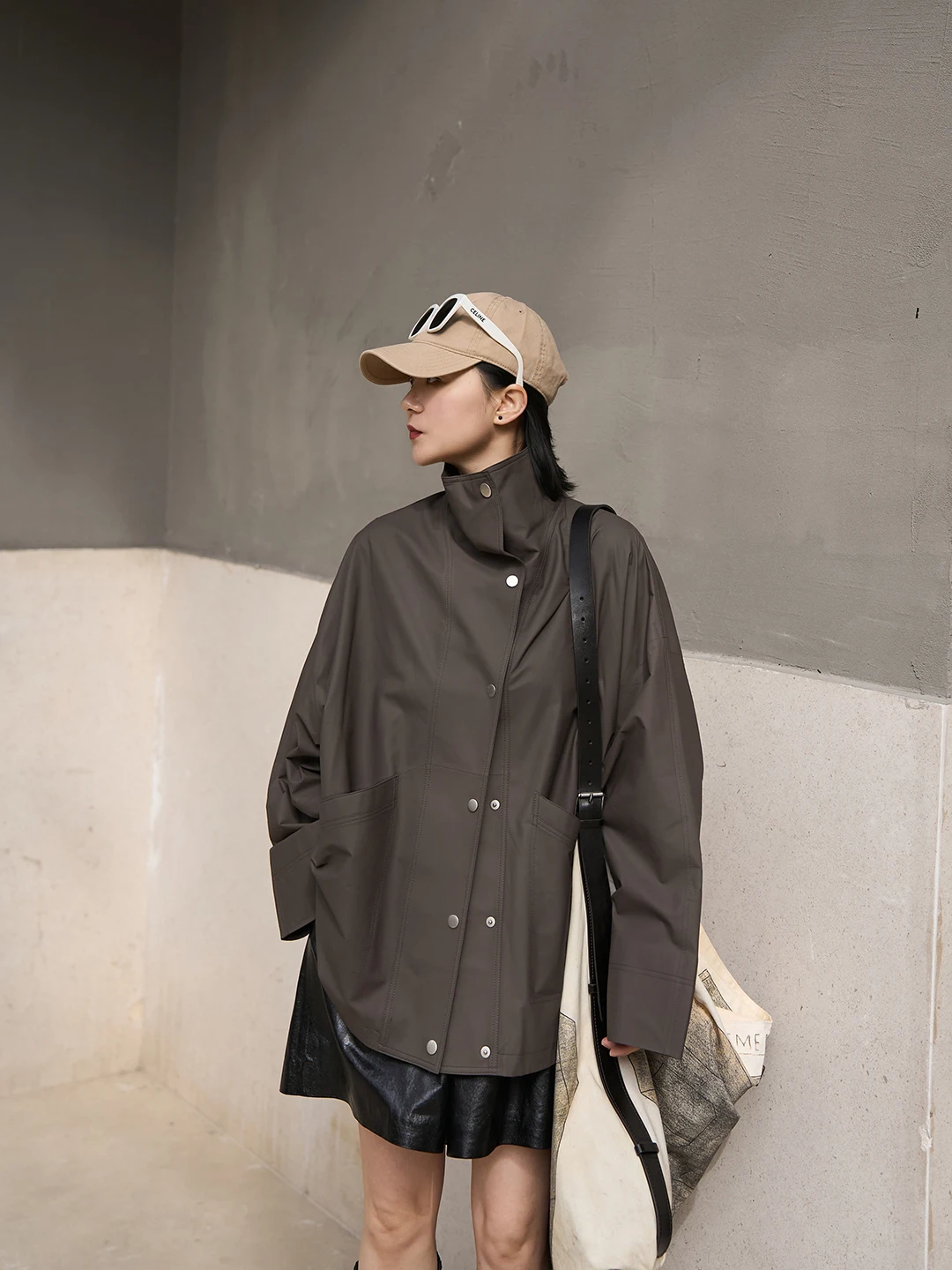 

TOFOD Paper-Like Feel Lamb Skin Jaet Loose Fit Paper Thin Person Outerwear Women's Faion Commute Sle Long Sve Coat