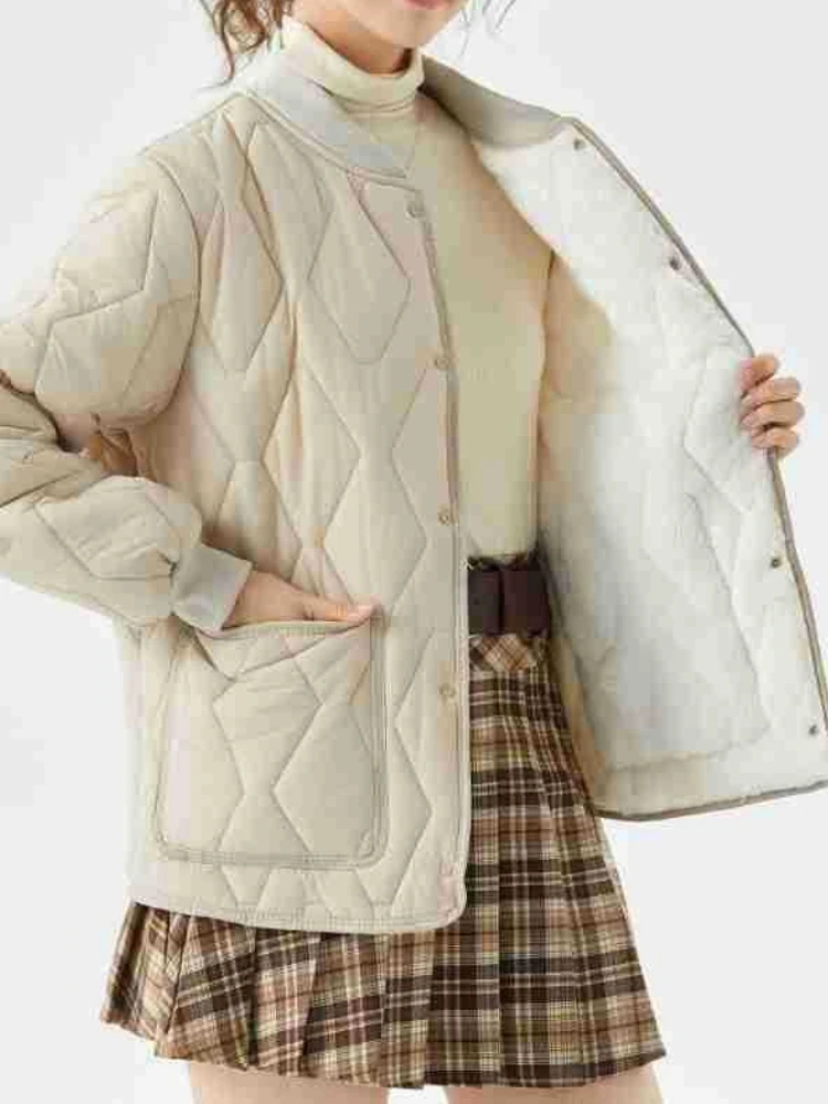 

Осень-зима, новый продукт, модная повседневная женская хлопковая куртка с круглым вырезом и загнутыми краями, с длинными рукавами и молнией, простое щедрое пальто