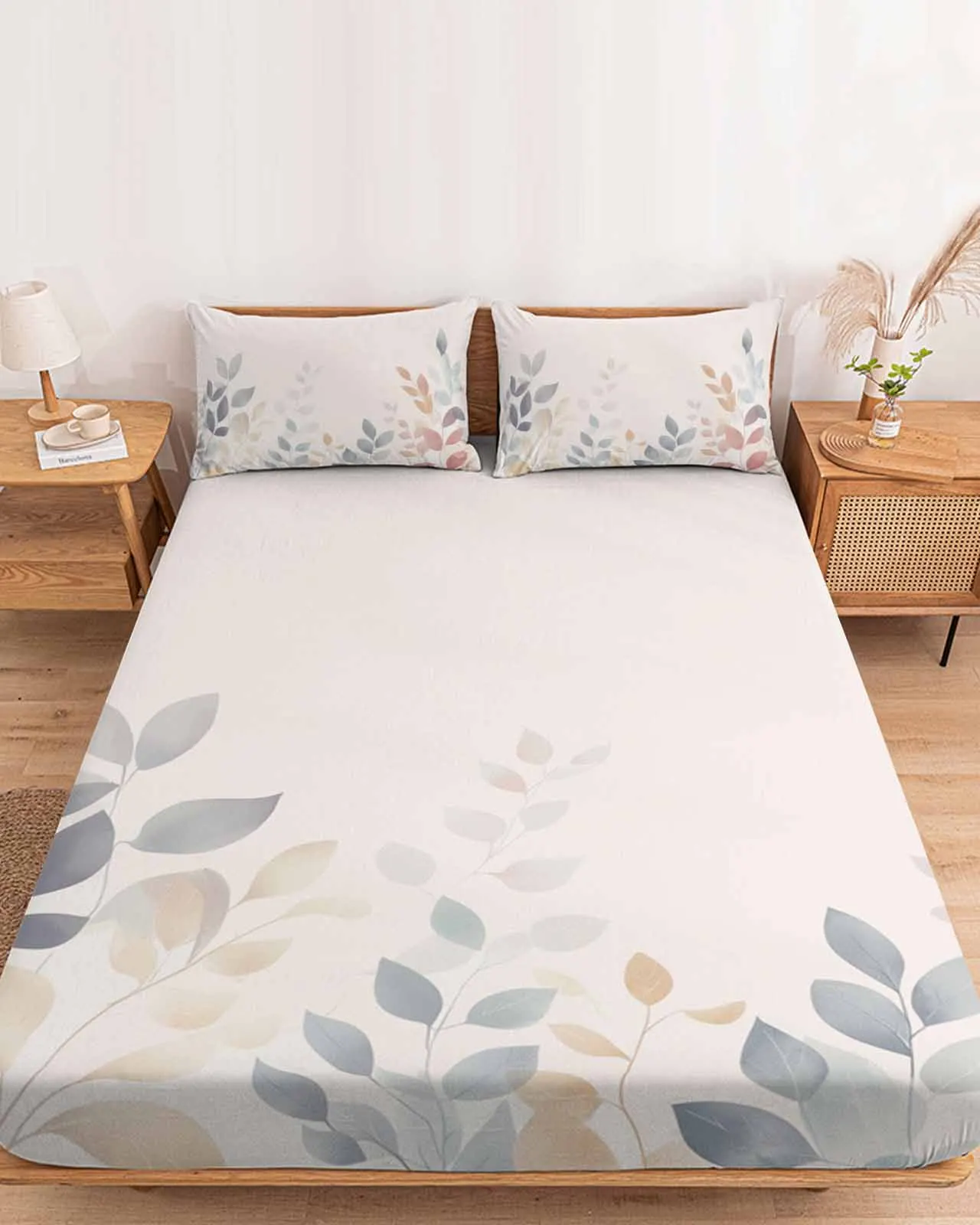 

Plant Watercolor Hand Drawn Polyester Fitted Sheet Mattress Cover Four Corners Elastic Band Bed Sheet Pilllowcase