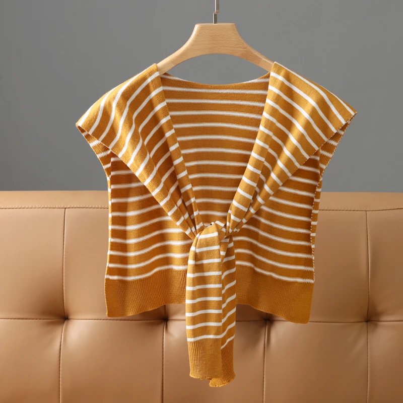 

Женская вязаная тонкая шаль Tripe, идеально подходящая для комнат с кондиционером, многофункциональный завязанный накладной воротник, идеально подходящий с рубашками, жилетами