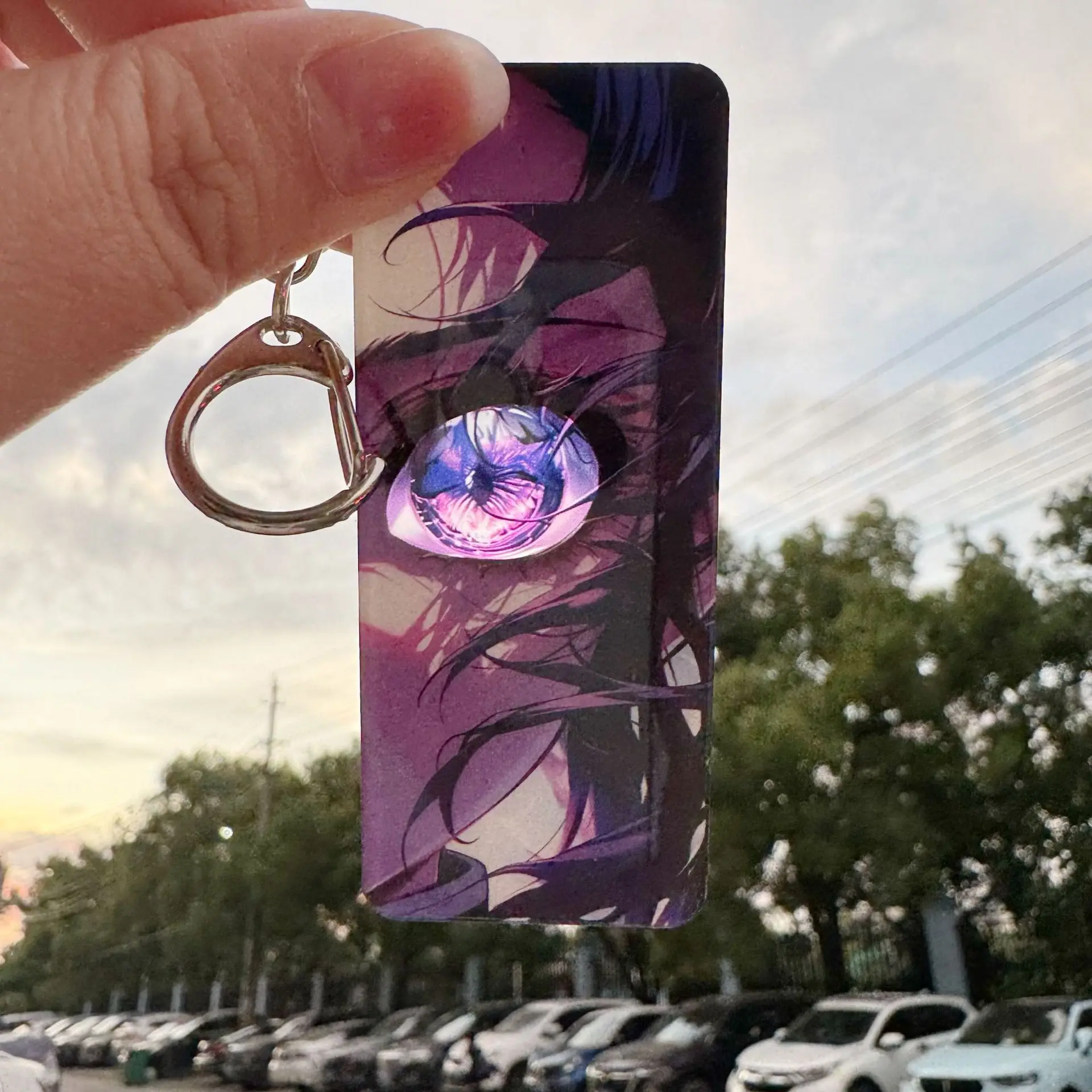 19pcs Anime Demon Slayer character Eyes glowing Acrylic card model Keychain backpack pendant decoration Toys Collectible Gifts