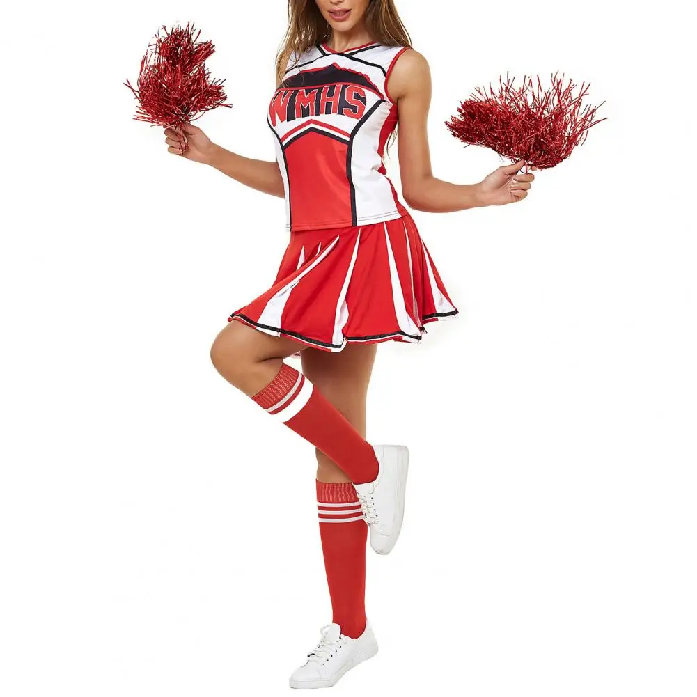 2-teiliges Set Cheerleader Performance Outfit Ärmelloses Top Rock Set High School Glee Club Girl Cheerleading Kostüm Kleid Uniform