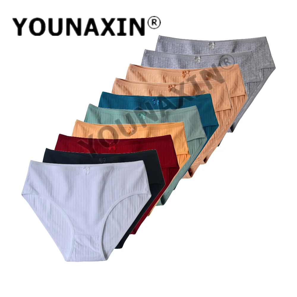 YOUNAXIN 10 أجزاء/وحدة ملابس داخلية قطنية للنساء سراويل داخلية مثيرة قابلة للتنفس بلون واحد ملابس داخلية للفتيات مقاس M L XL