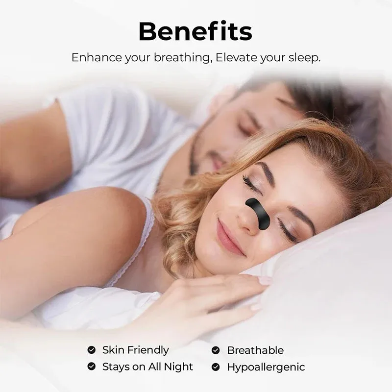 50pcs Better Breathing Nose Breathing Strips For Better Sleep Anti Snoring Breathe Well Nasal Strips Black Oval Nose Patches