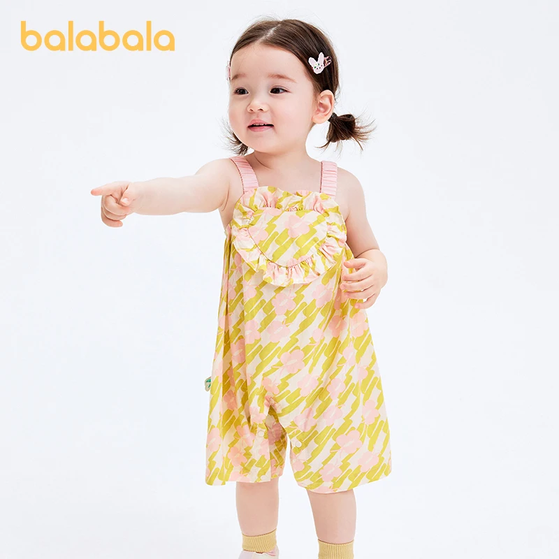 Balabala Baby Clothes Newborn Baby Overalls Girls Pants 2024 Summer New Outfits Sweet Cute and Lightweight