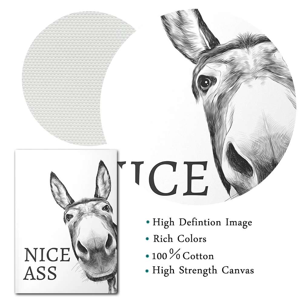 Nice Ass Quote Funny Sign Canvas Painting Vintage Donkey Poster and Prints Wall Art for Toilet Decoration Bathroom Decor Picture