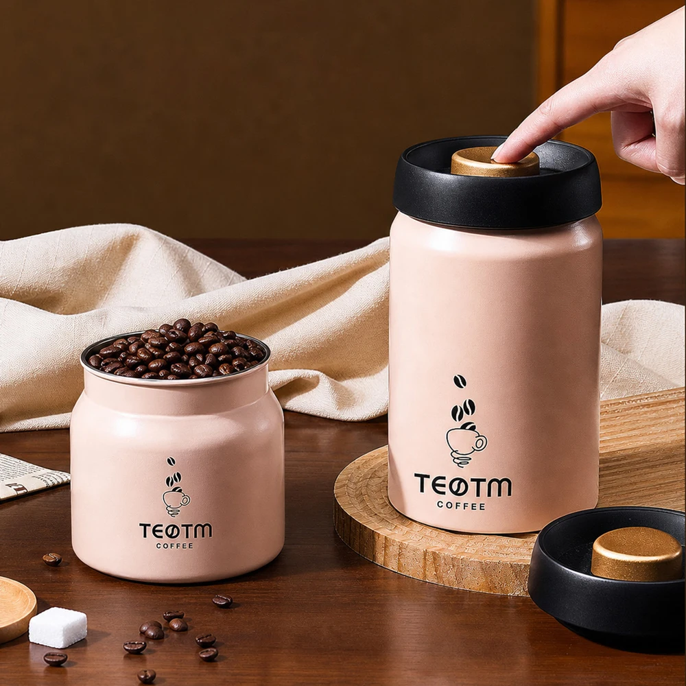 Vacuum Coffee Bean Storage Container 316 Stainless Steel Airtight Canister Coffee Grinder Spice Food Storage Jar Kitchen Tools