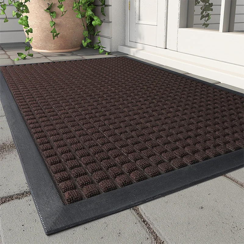 Tapis de porte d\'entrée de terrasse extérieure en caoutchouc, anti-alde, anti-poussière, résistant aux rayures, tapis commercial, sol de magasin de