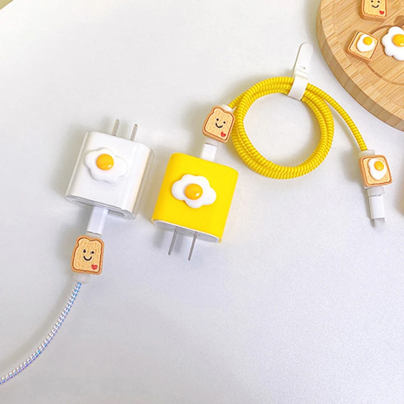 Etui ochronne na ładowarkę USB do telefonu komórkowego do ładowarki IOS Android Catoon Fried Egg Protectors Kabel Organzier do uniwersalnego telefonu