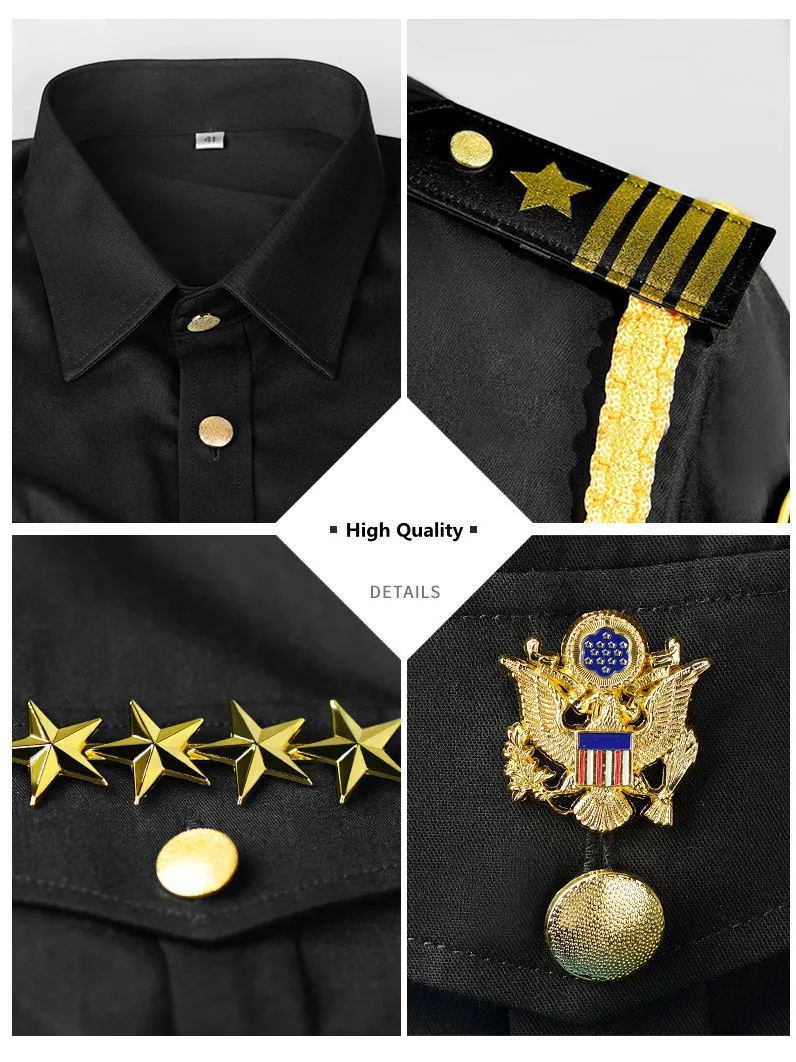 Summer New Security Uniform Black Long Short Sleeve Shirt Overalls Suit Men Captain Pilot Shirts Business Outdoor Shirt