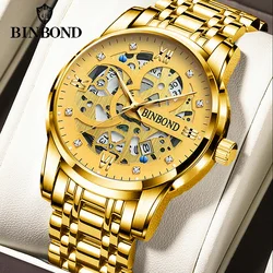 BINBOND B6656 New Luxury Business Quartz Men Watches 30M Waterproof  Luminous Tourbillon Trendy Hollow Design Elite Men Watches