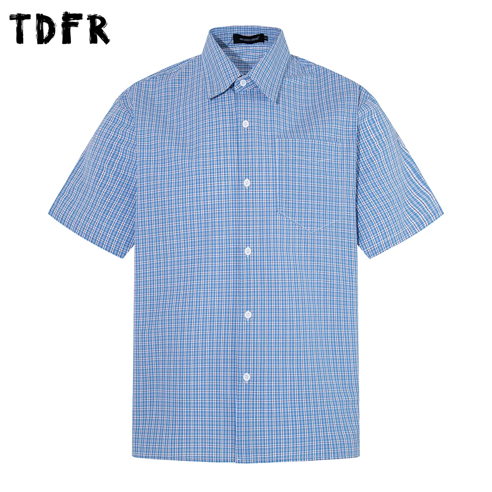 

Мужская повседневная рубашка в клетку в стиле ретро с карманом, летняя, из хлопка, свободного кроя, с отложным воротником, на одной пуговице, с коротким рукавом