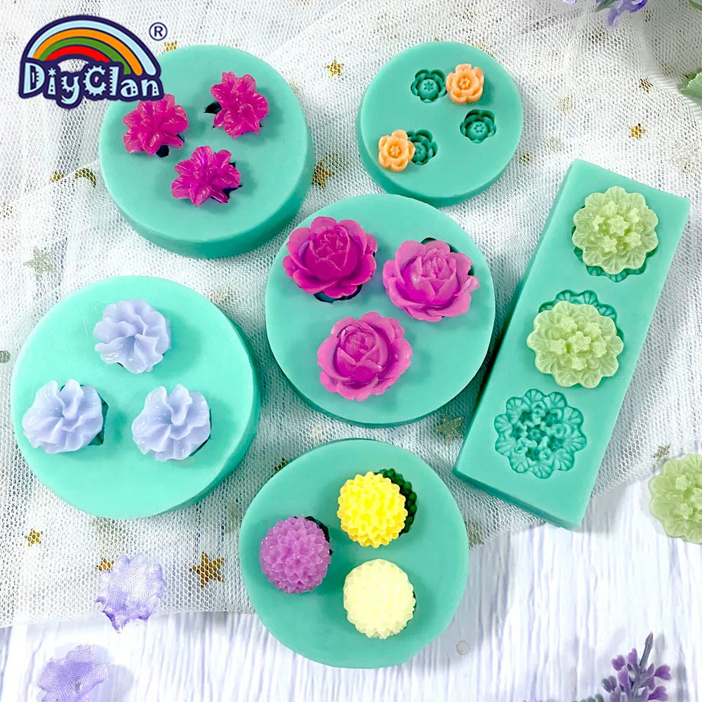 Mini Flowers Series Silicone Mold DIY Handmade Fondant Cake Baking Chocolate Sugar Cake Tools Resin Polymer Clay Making Mould