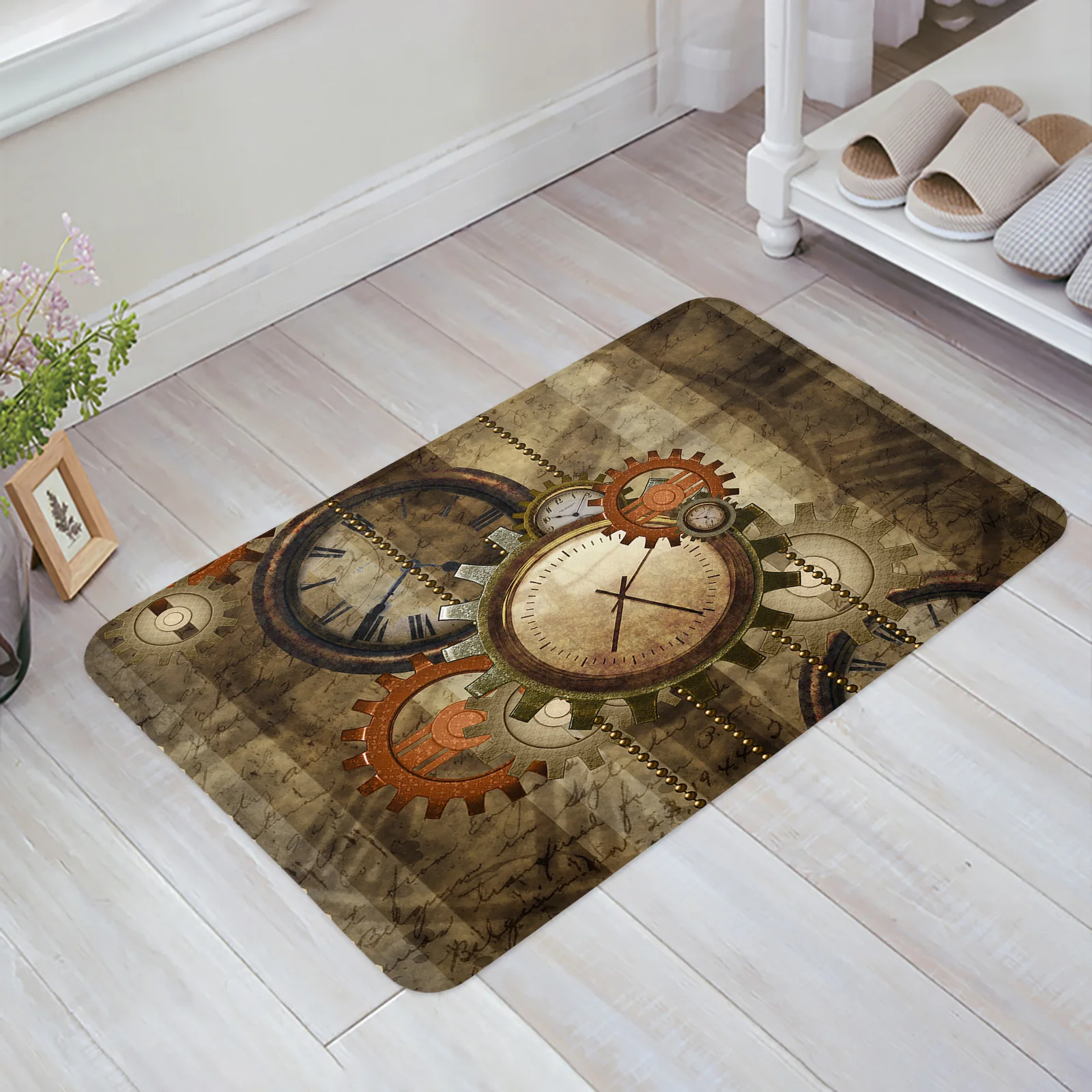 Retro Gear Bell Floor Mat Entrance Door Mat Living Room Kitchen Rug Non-Slip Carpet Bathroom Doormat Home Decor