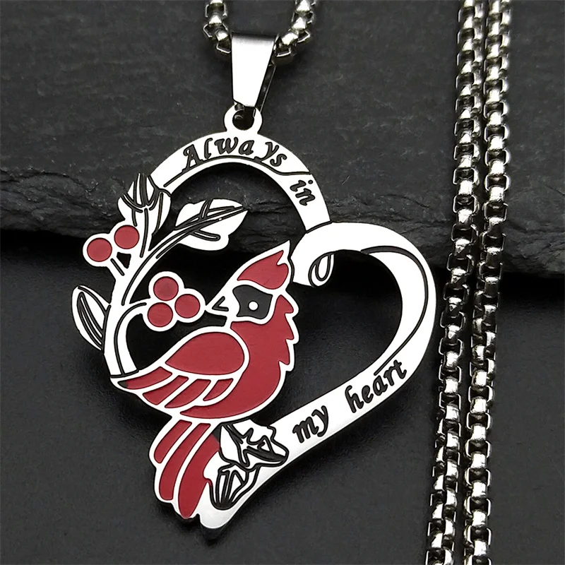 

Cardinal Always In My Heart Necklace For Women Men Stainless Steel Silver Color Love Family Pendant Chain Jewelry Gifts