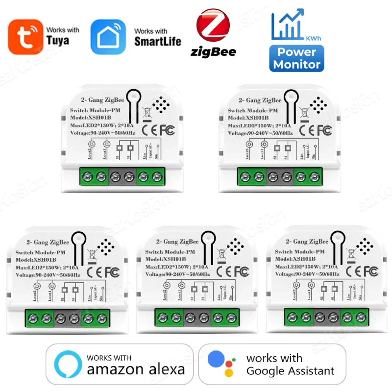 2 Gang Tuya ZigBee Smart Switch Module with Power Monitor Smart Home Automation Timer Relay for Alexa Google Home Smart Life