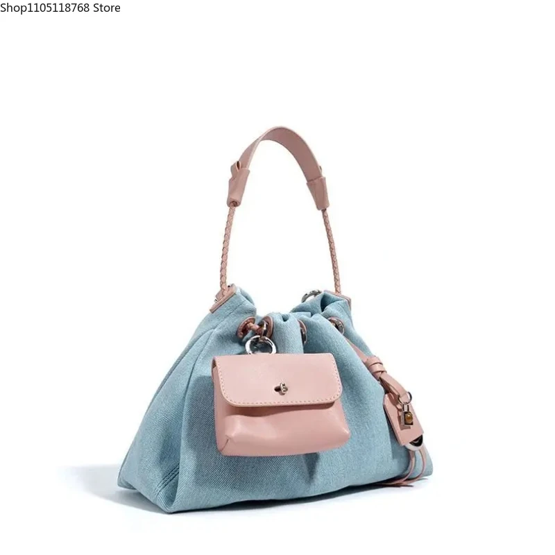 

High Street Denim Bucket Bag Purse Women Retro Handle Luxury Design Casual Crossbody Bags Female Retro Messenger Bag