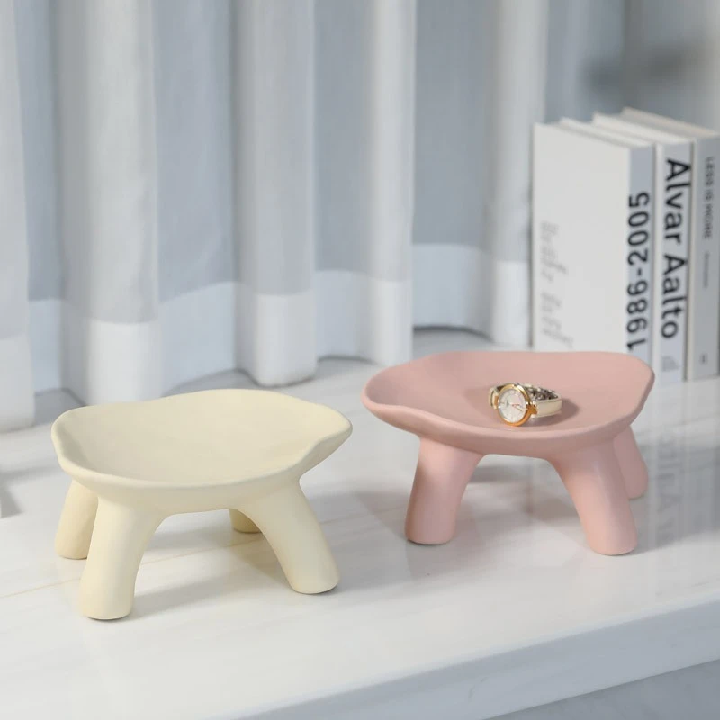 Cream Style Ceramic Jewelry Plate Durable Miniatures Living Room Entrance Key Storage Plates Desktop Tray Decoration Ornament